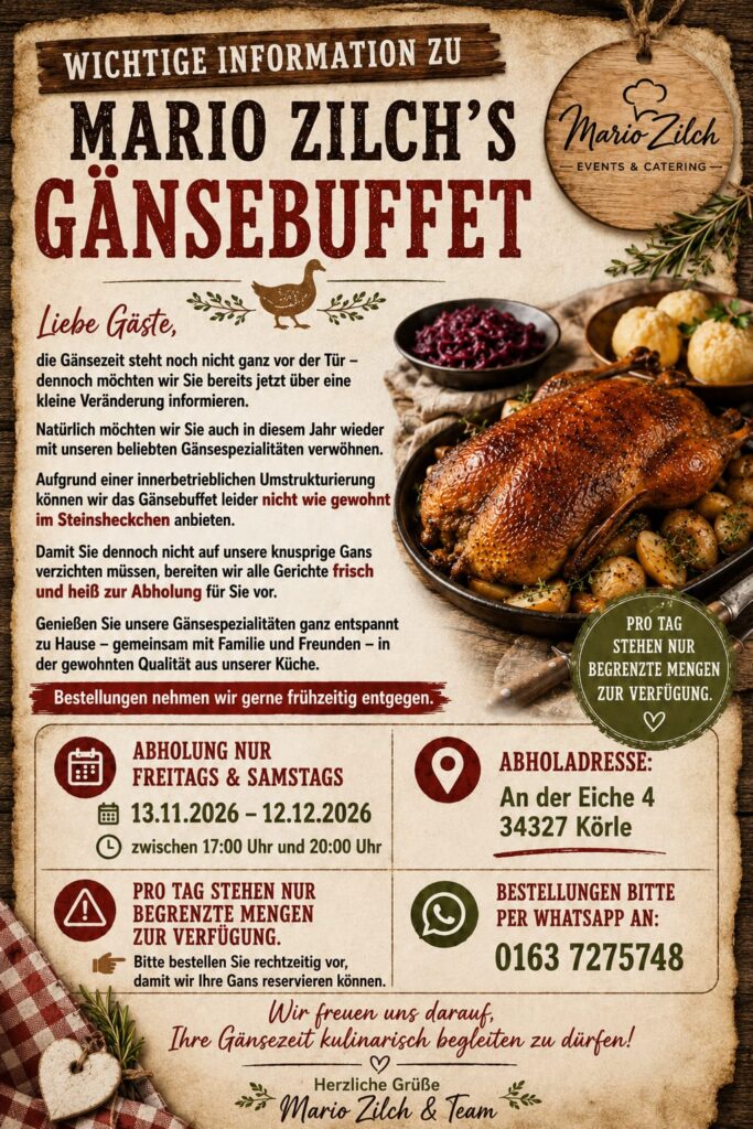 Wichtige Information zu Mario Zilch's Gänsebuffet 2026